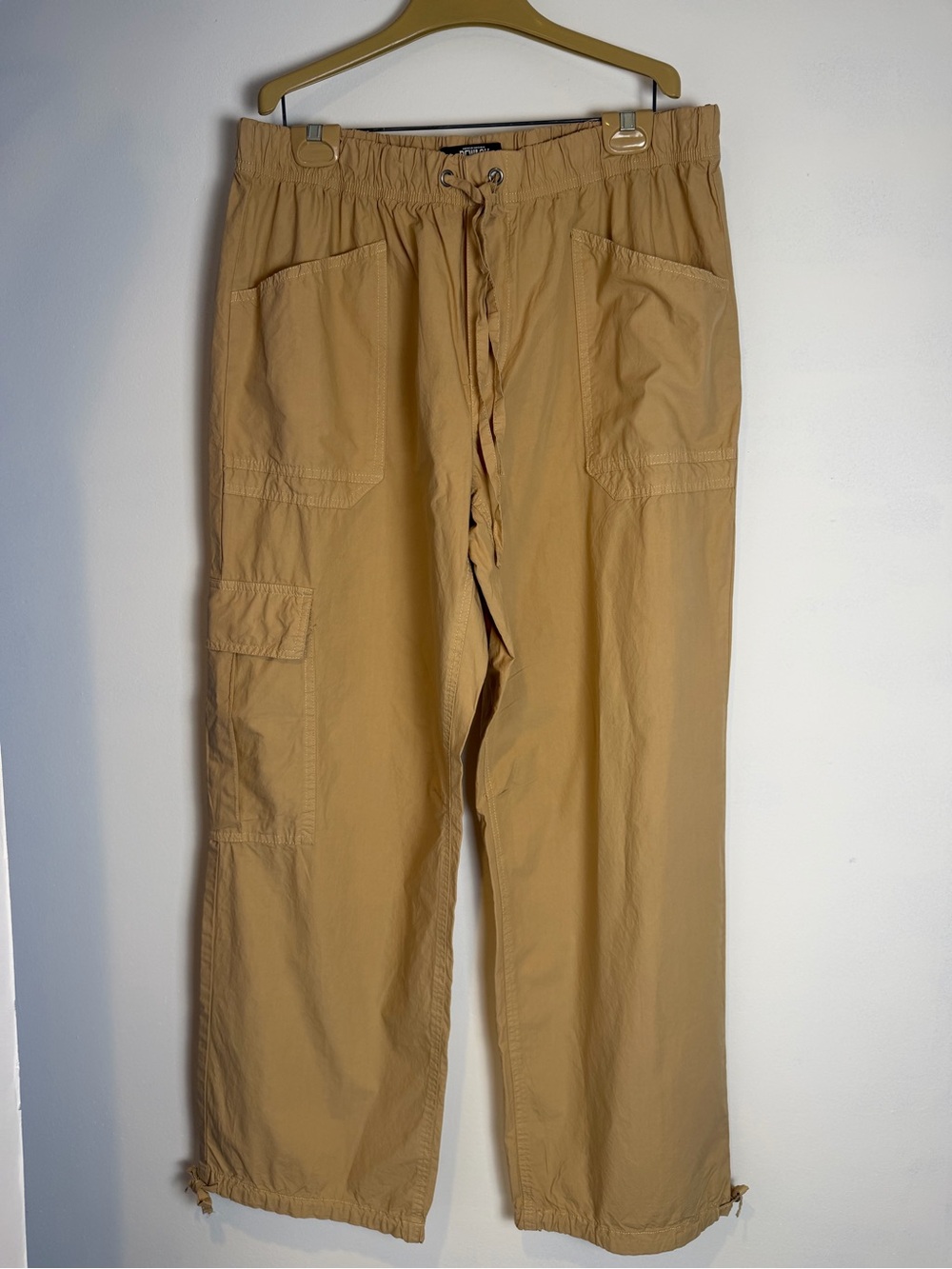 Rewash Tan Cargo Trousers with Drawstring Waist- 100% Cotton
